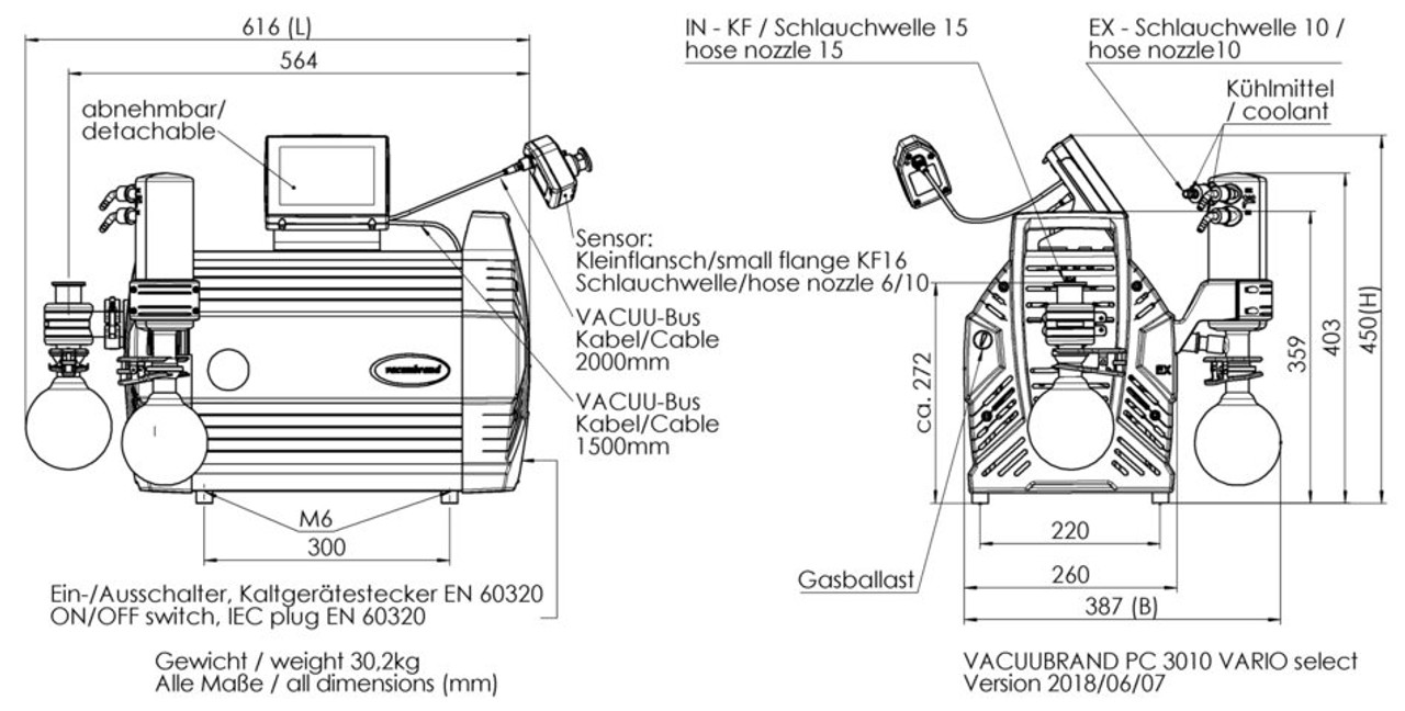 PC 3010 Vario Select Dimensions