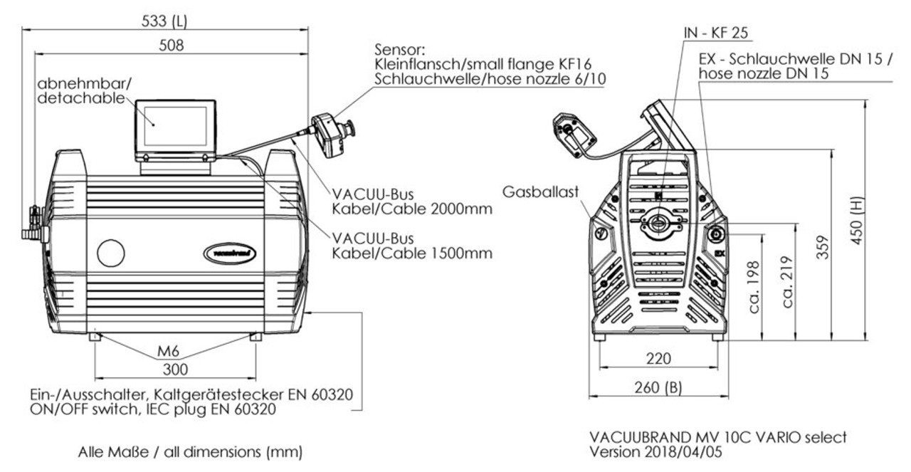MV 10C VARIO Select Dimensions