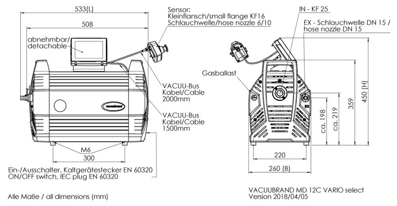 MD 12C Vario Select Dimensions