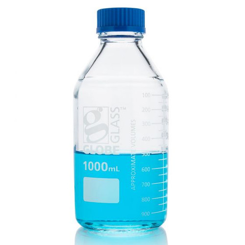 Partly filled 100mL Globe Scientific Glass Media Bottle. Partly filled 100mL Globe Scientific Glass Media Bottle.