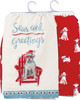Seas And Greetings Kitchen Towel Set of 2
A charming touch for Christmas spent at the beach, a set of two cotton kitchen towels featuring intricate, age-old block carving and printmaking techniques. One towel lends "Seas And Greetings" sentiment with a dog in a beach chair, Santa hat, and sunglasses design paired with a coordinating replicated dog patterned towel.  Machine-washable.
DETAILS
Dimensions:28" x 28"
Material: Cotton
Product Text: SEAS AND GREETINGS