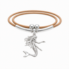 Sterling silver dancing mermaid pendant on natural Portuguese cork necklace, white background — Crabby Mermaid