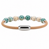 Close-up of magnetic clasp on cork bracelet with green and cream ceramic beads - Crabby Mermaid