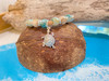 Sterling silver sea turtle charm cork bracelet with teal and beige ceramic beads — eco-friendly sustainable natural Portuguese cork — Crabby Mermaid