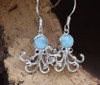 Larimar octopus drop earrings in sterling silver on white background — handcrafted by local Florida artisan jeweler — Crabby Mermaid