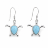 Larimar turtle dangle earrings in sterling silver on white background — genuine Dominican Republic Larimar — Crabby Mermaid