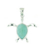 Close-up of sterling silver sea turtle charm with Larimar body on cork cord — Florida artisan jewelry — Crabby Mermaid