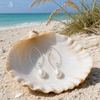 Pearl marquise sterling silver earrings with freshwater pearl in seashell on Florida beach sand — Crabby Mermaid
