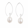 Pearl marquise earrings in sterling silver with freshwater pearl on white background — handmade in California — Crabby Mermaid