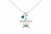 Sterling silver Honu sea turtle necklace with teal European crystal on 18 inch chain — handmade in California — Crabby Mermaid