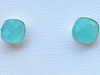 Sterling silver cushion stud earrings with faceted aqua chalcedony gemstones, ocean inspired jewelry