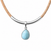Larimar teardrop pendant necklace on cork cord with sterling silver bar accent - genuine Dominican Republic Larimar - Crabby Mermaid