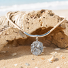Sterling silver mermaid medallion cork necklace with tube accent on driftwood with seashells - Florida Gulf Coast beach - Crabby Mermaid