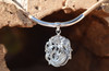 Full front view of sterling silver mermaid medallion pendant on natural cork cord with silver tube accent — Crabby Mermaid