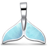 Larimar whale tail pendant close-up in .925 sterling silver on white background — genuine Dominican Republic Larimar