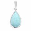 Larimar teardrop pendant necklace in .925 sterling silver on white background — genuine Dominican Republic Larimar — Crabby Mermaid
