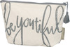BeYouTiful zipper pouch — distressed hand-lettered sentiment on white and grey cotton canvas with tassel zipper — Crabby Mermaid