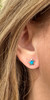 Blue opal starfish stud earring worn on model — .925 sterling silver post back — Crabby Mermaid