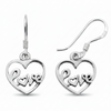 Pair of .925 sterling silver open heart love dangle earrings showing front and side profile — Crabby Mermaid