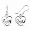 Pair of .925 sterling silver open heart love dangle earrings showing front and side profile - Crabby Mermaid