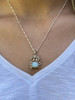 Larimar crab necklace worn on model showing 18 inch sterling silver chain — genuine Dominican Republic Larimar — Crabby Mermaid