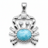 Larimar crab pendant in .925 sterling silver with cubic zirconia eyes on white background — genuine Dominican Republic Larimar — Crabby Mermaid