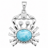 Larimar crab pendant in .925 sterling silver with cubic zirconia eyes on white background — genuine Dominican Republic Larimar — Crabby Mermaid