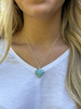 Larimar heart necklace with cubic zirconia worn on model showing pendant size and chain length — Crabby Mermaid