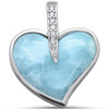 Close-up of genuine Larimar heart pendant with diagonal cubic zirconia bar in sterling silver — white background product photo — Crabby Mermaid