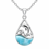 Larimar dolphin teardrop necklace in sterling silver with genuine Dominican Republic Larimar - Crabby Mermaid