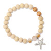 Wood beaded stretch bracelet with starfish charm — coastal beach jewelry — Crabby Mermaid