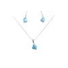 Larimar heart pendant and matching dangle earring set in sterling silver on white background — hand assembled by Crabby Mermaid