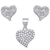 Micro pavé cubic zirconia heart sterling silver pendant and stud earring set on white background — Crabby Mermaid