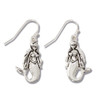 Detailed silver-toned mermaid dangle earrings with antiqued finish on white background — coastal jewelry — Crabby Mermaid