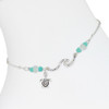 Hammered silver-tone wave and sea turtle charm anklet with turquoise and white sea glass style bead accents on white background - coastal beach anklet - Crabby Mermaid
Anklet comes with lobster claw clasp & 2" extender
