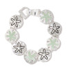 Silver and mint enamel magnetic sand dollar link bracelet with magnetic closure on white background — coastal beach bracelet — Crabby Mermaid