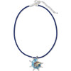 Abalone conch shell pendant necklace on navy blue cord with iridescent abalone inlay on white background — coastal jewelry — Crabby Mermaid