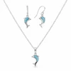 Larimar dolphin necklace and earring set in sterling silver on white background - genuine Dominican Republic Larimar - Crabby Mermaid
