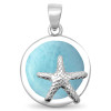 Larimar round starfish sterling silver pendant necklace on white background — genuine Dominican Republic Larimar — Crabby Mermaid