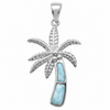 Larimar palm tree pendant close up in .925 sterling silver on white background showing two genuine Larimar trunk inlays — Crabby Mermaid