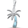 Natural Larimar Palm Tree .925 Sterling Silver Necklace - 18"

Pendant Dimensions: 1"

This beautiful necklace is crafted of highly polished sterling silver and set with a stunning blue larimar gemstone.  Pendant is hung on an 18" sterling silver chain.