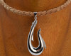 Full view of sterling silver fish hook necklace on braided cork with stainless steel magnetic clasp — Crabby Mermaid