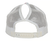 Back view of Beach Please tie-dye trucker hat showing white mesh back, high ponytail opening, and adjustable snapback closure — Crabby Mermaid