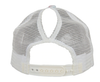 Back view of Beach Please tie-dye trucker hat showing white mesh back, high ponytail opening, and adjustable snapback closure - Crabby Mermaid