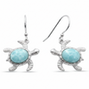 Larimar sea turtle drop earrings in .925 sterling silver on white background ‚Äî genuine Dominican Republic Larimar ‚Äî Crabby Mermaid
