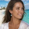 Larimar sea turtle drop earrings in sterling silver worn on model at Florida Gulf Coast beach - Crabby Mermaid