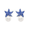 Sterling silver pearl and sapphire crystal starfish stud earrings - Drops of Joy collection handcrafted in Ireland - Crabby Mermaid