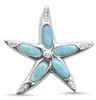 Larimar and cubic zirconia starfish necklace in sterling silver — white background close-up showing five Larimar stones and CZ accents — Crabby Mermaid