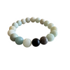 Amazonite 10mm gemstone beaded stretch bracelet on white background — soft seafoam blue cream and charcoal beads — Crabby Mermaid