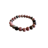 Black stripe rhodonite gemstone beaded stretch bracelet with pink and black beads on white background — Crabby Mermaid